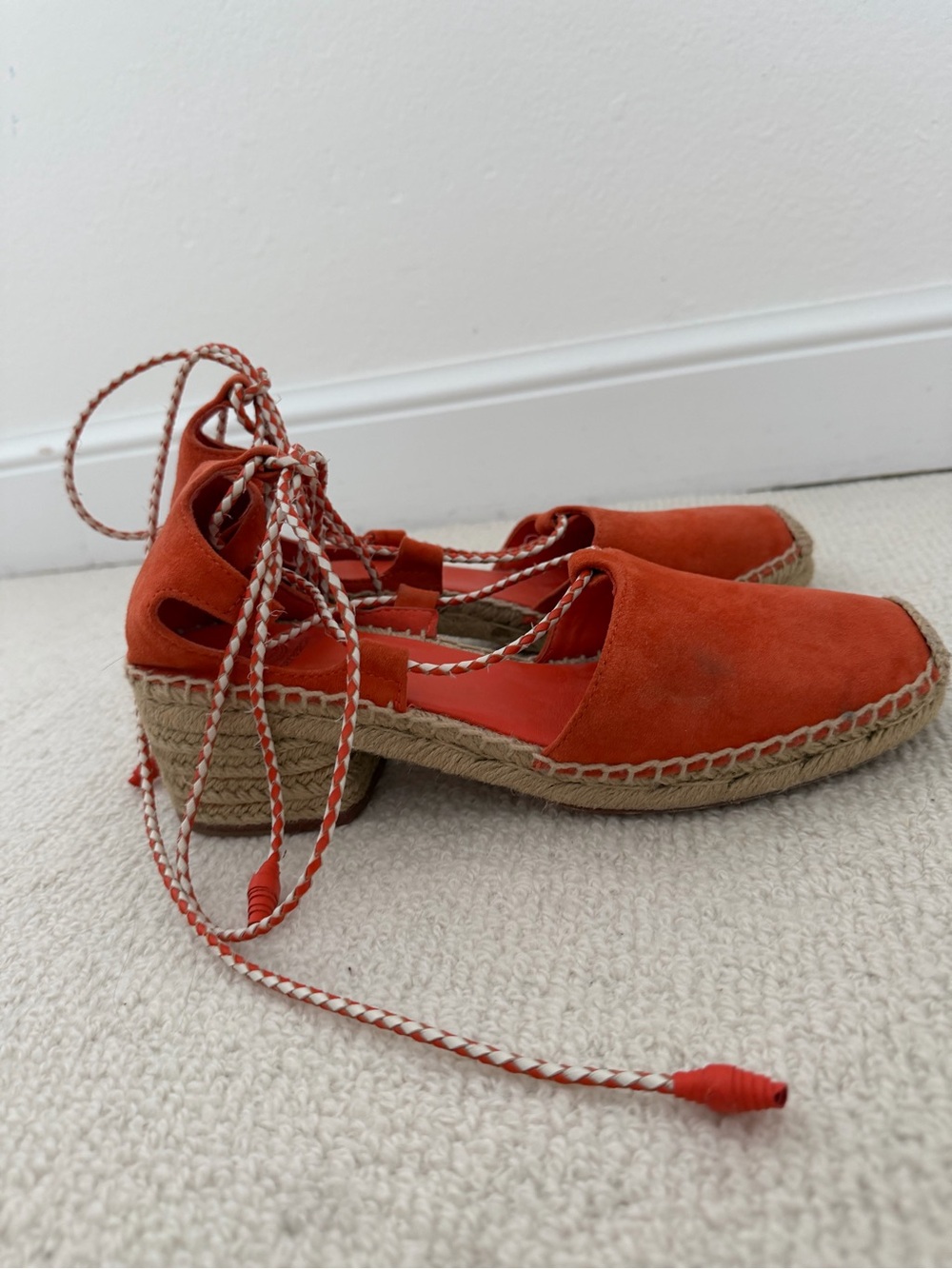 Tory Burch Orange Suede Lace-Up Espadrilles - Women Sz 9.5 - Picture 5 of 8